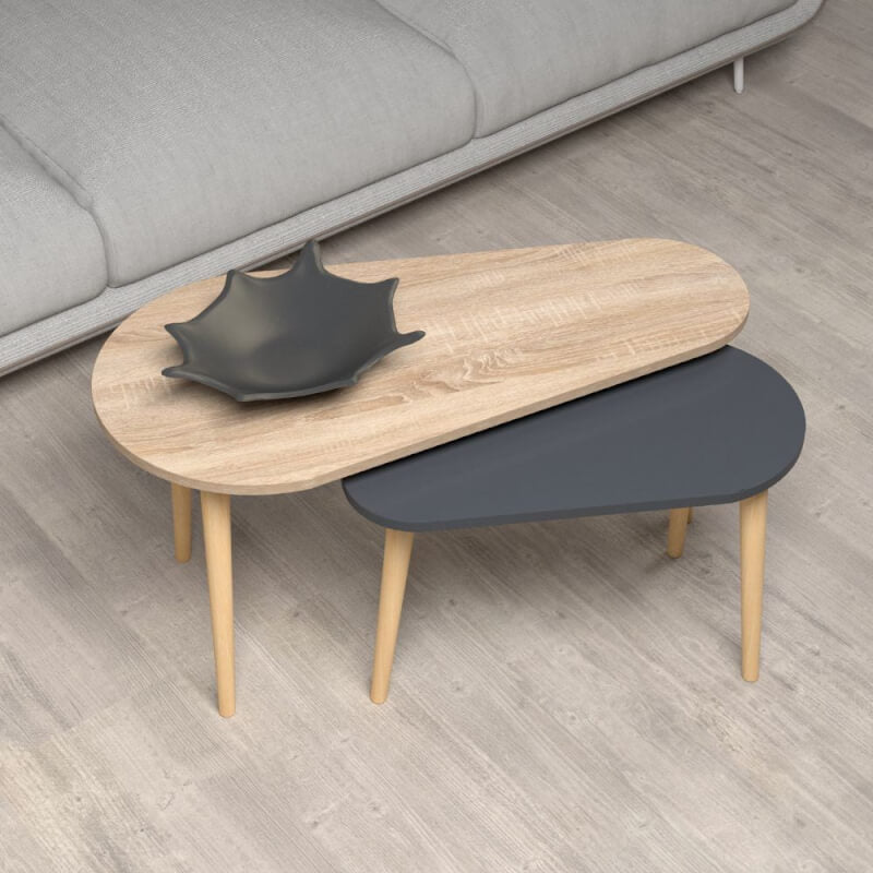 Table basse double Pear en chêne sonoma et anthracite avec pieds en bois