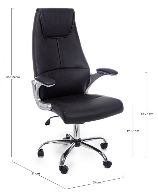 Fauteuil de bureau de direction en éco-cuir noir Camberra avec accoudoirs