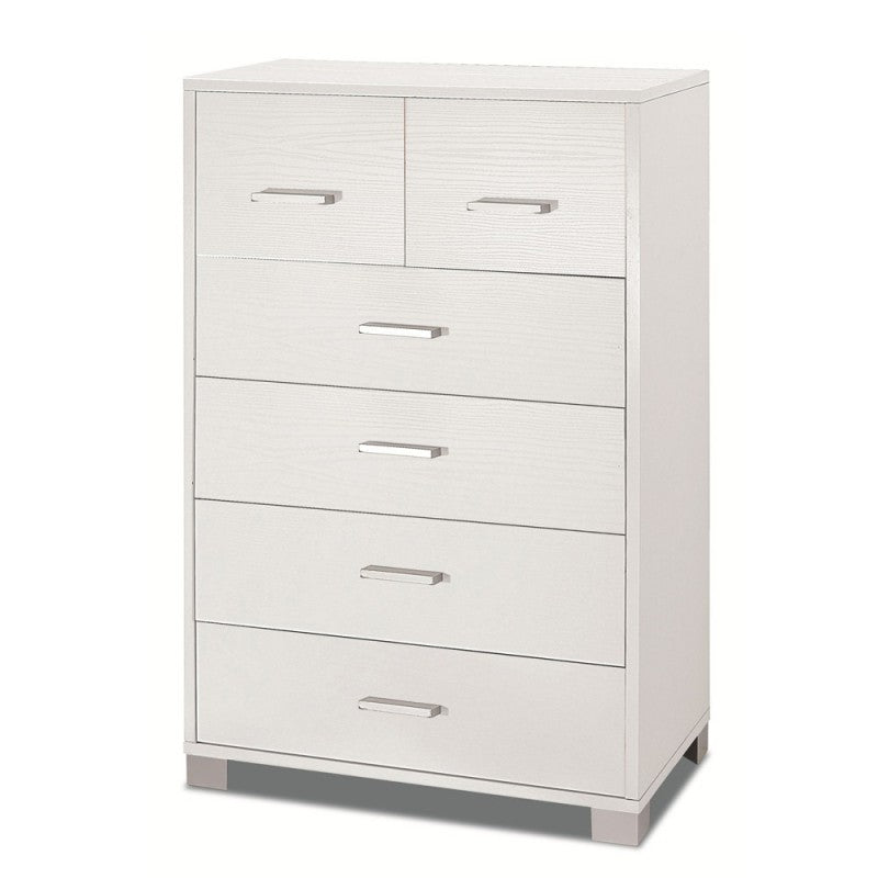 Commode haute pour chambre à coucher avec six tiroirs Frêne Blanc 70x41x h112 cm