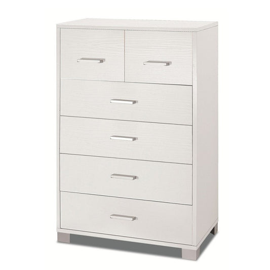 Commode haute pour chambre à coucher avec six tiroirs Frêne Blanc 70x41x h112 cm