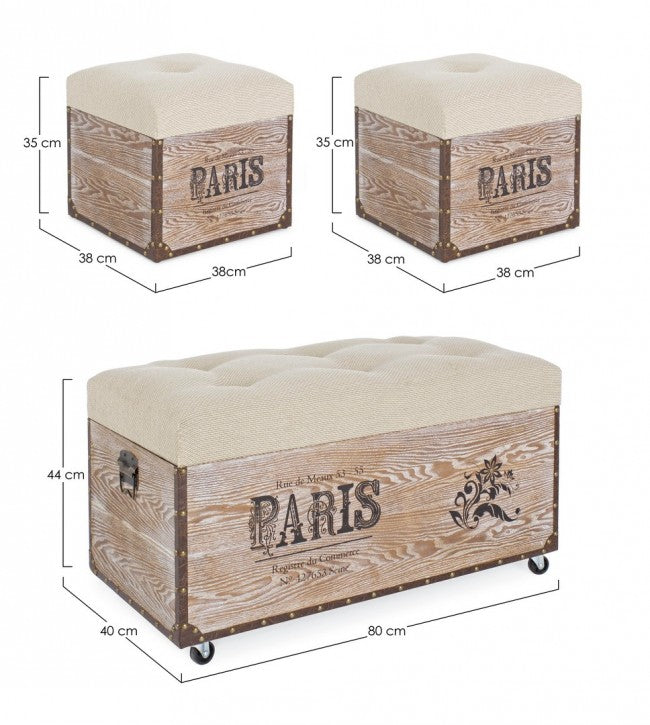 Lot de 3 poufs en MDF Beige TAVEL PARIS