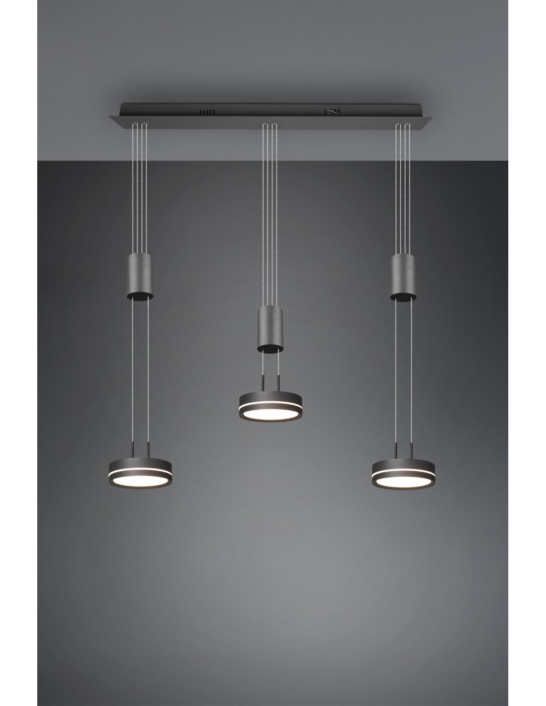 Suspension Îlot de Cuisine 3 Disques LED Franklin Anthracite Moderne Trio Luminaire