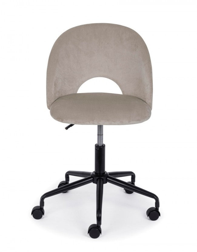 Chaise de bureau gris tourterelle en velours et piètement en acier