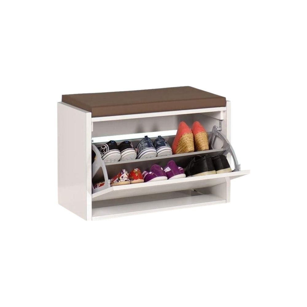 Étagère à chaussures avec banc Susa couleur blanc avec ouverture à rabat