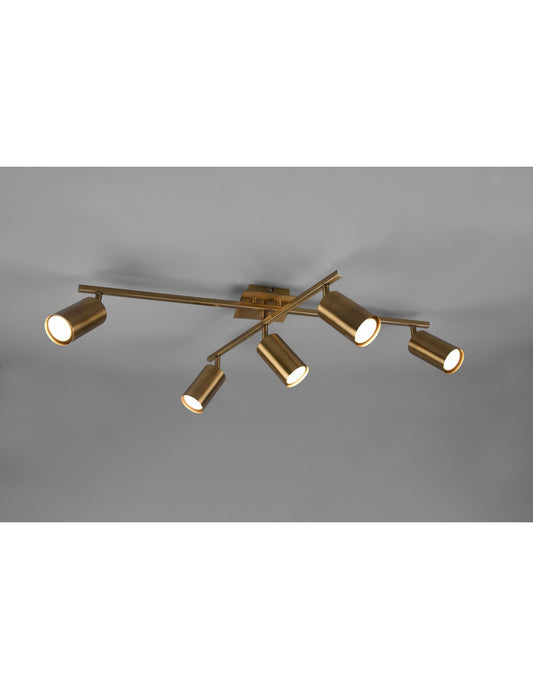 Plafonnier 5 spots orientables Marley Laiton Aged Trio Lighting