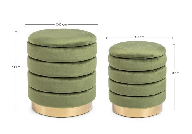 Set2 Pouf de rangement Darina Olive en velours