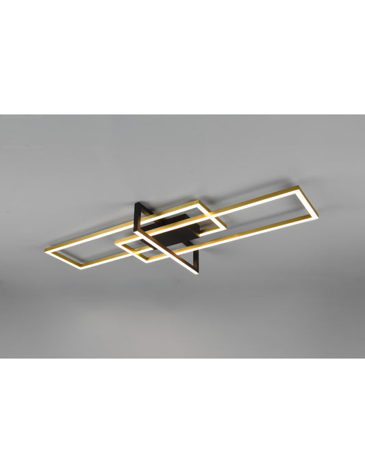 Plafonnier Salinas 3 rectangles LED 34w Doré-Noir L100 cm Dimmable Trio Lighting