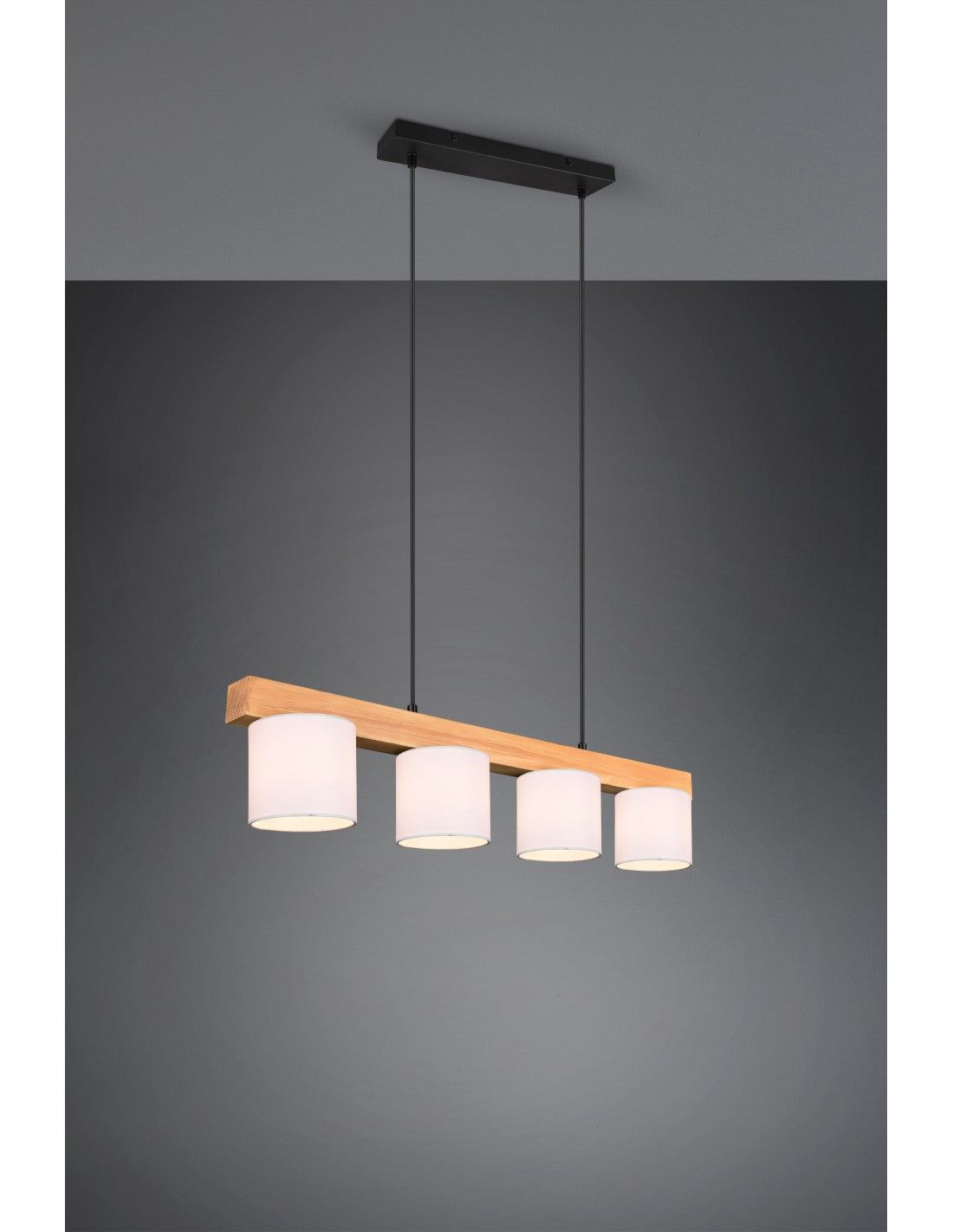 Lustre Suspension Bois 4 Abat-jour Blanc Cameron Trio Lighting
