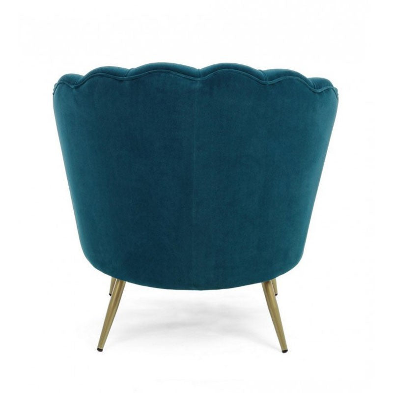 Fauteuil rétro vintage en velours bleu paon 80 x 76 x 84 h cm