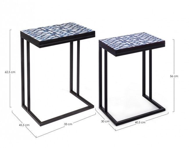 Lot de 2 tables basses NEAPOLIS en acier avec plateau en MDF décoré d'impression 62,5h 56h cm