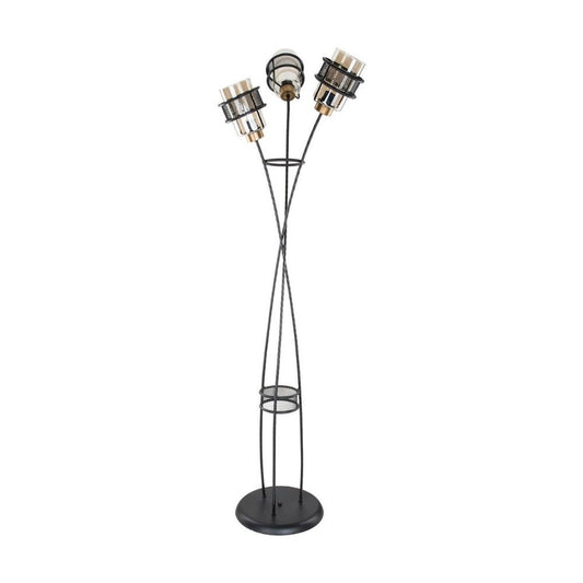 Grand lampadaire MDL3812 en fer tressé avec 3 lumières en verre