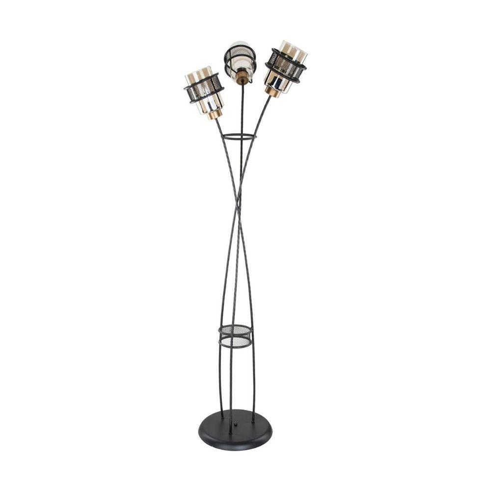 Grand lampadaire MDL3812 en fer tressé avec 3 lumières en verre
