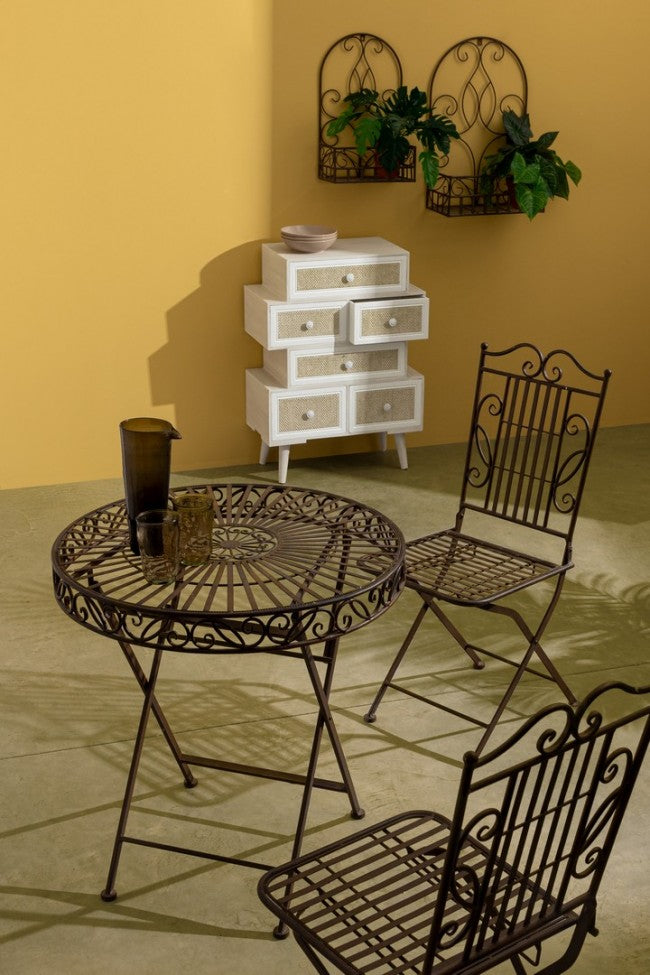 Commode 6 tiroirs Montiel blanche en bois de style rustique
