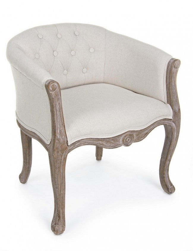 Fauteuil classique Diva en bois et tissu naturel
