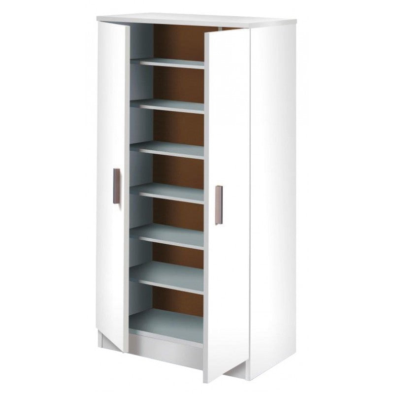 Étagère à chaussures mobile peu encombrante avec six étagères blanches