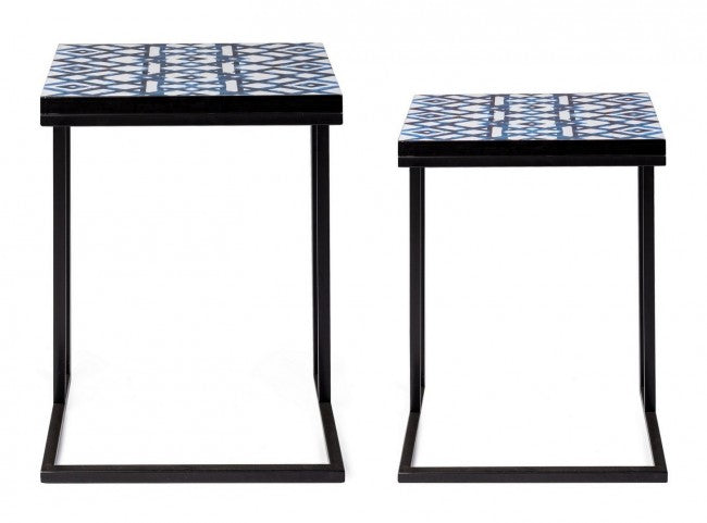 Lot de 2 tables basses NEAPOLIS en acier avec plateau en MDF décoré d'impression 62,5h 56h cm