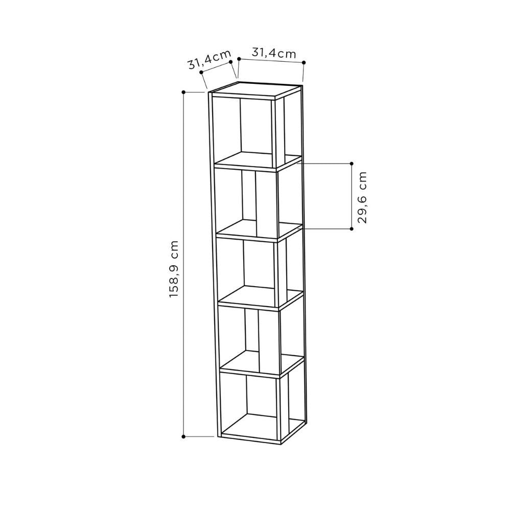 Bibliothèque d'angle piano blanc 5 étagères 31,4x31,4x158,9