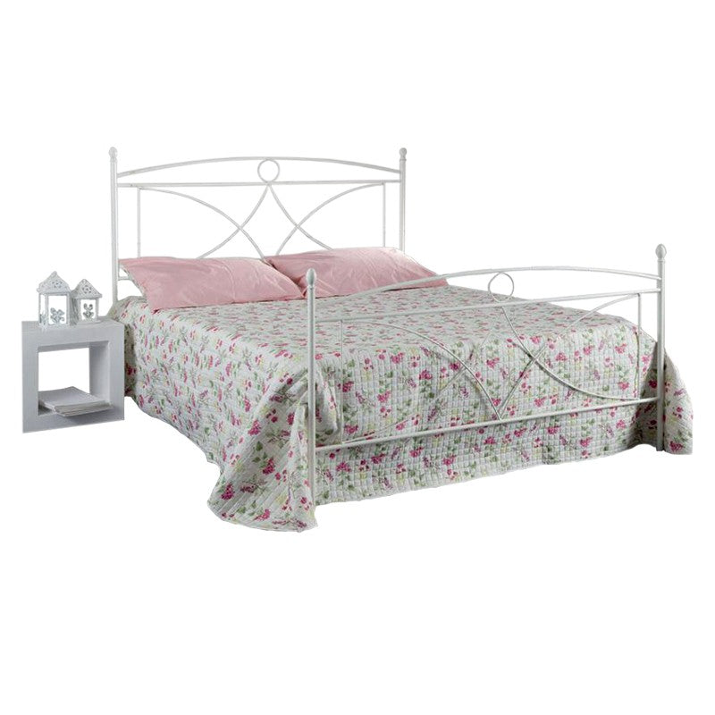 Lit en fer avec pied de lit queen size ALICE blanc 126x208x h128 cm