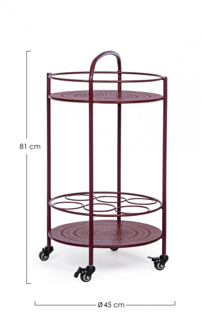 Chariot à bouteilles en acier rouge bordeaux