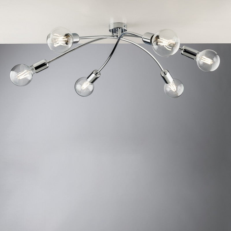 Plafonnier moderne en fer chromé poli à six lumières 71x h19 cm urban