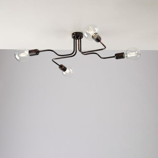 Plafonnier en fer noir décor cuivre, quatre lumières 57x44x h17 cm