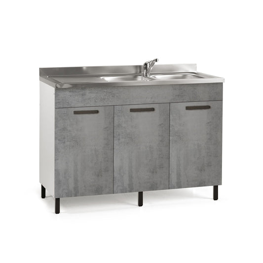 Évier de cuisine gris béton avec 3 portes réversibles 120x50xH 85 cm