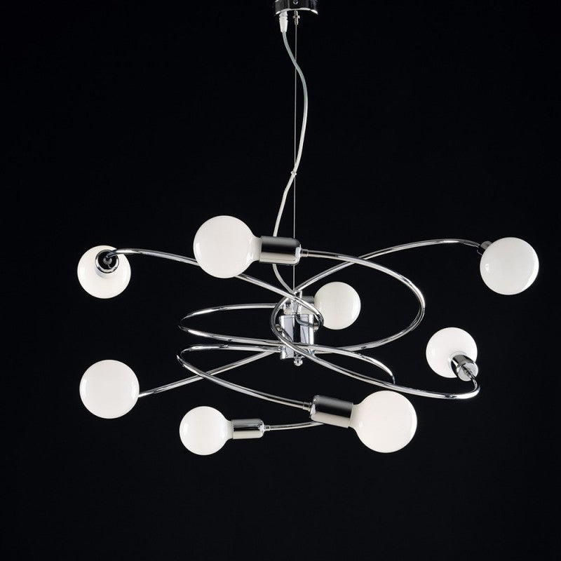 Lustre suspension en fer chromé à huit lumières 70x h33 cm