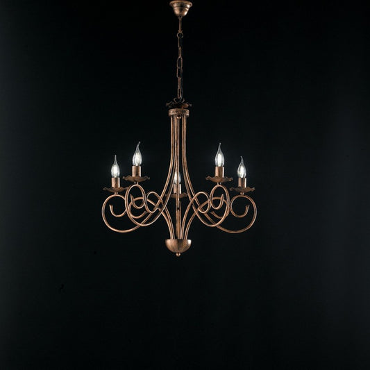 Lustre suspension en fer et cuivre noir DECO cinq lumières 57x h60 cm