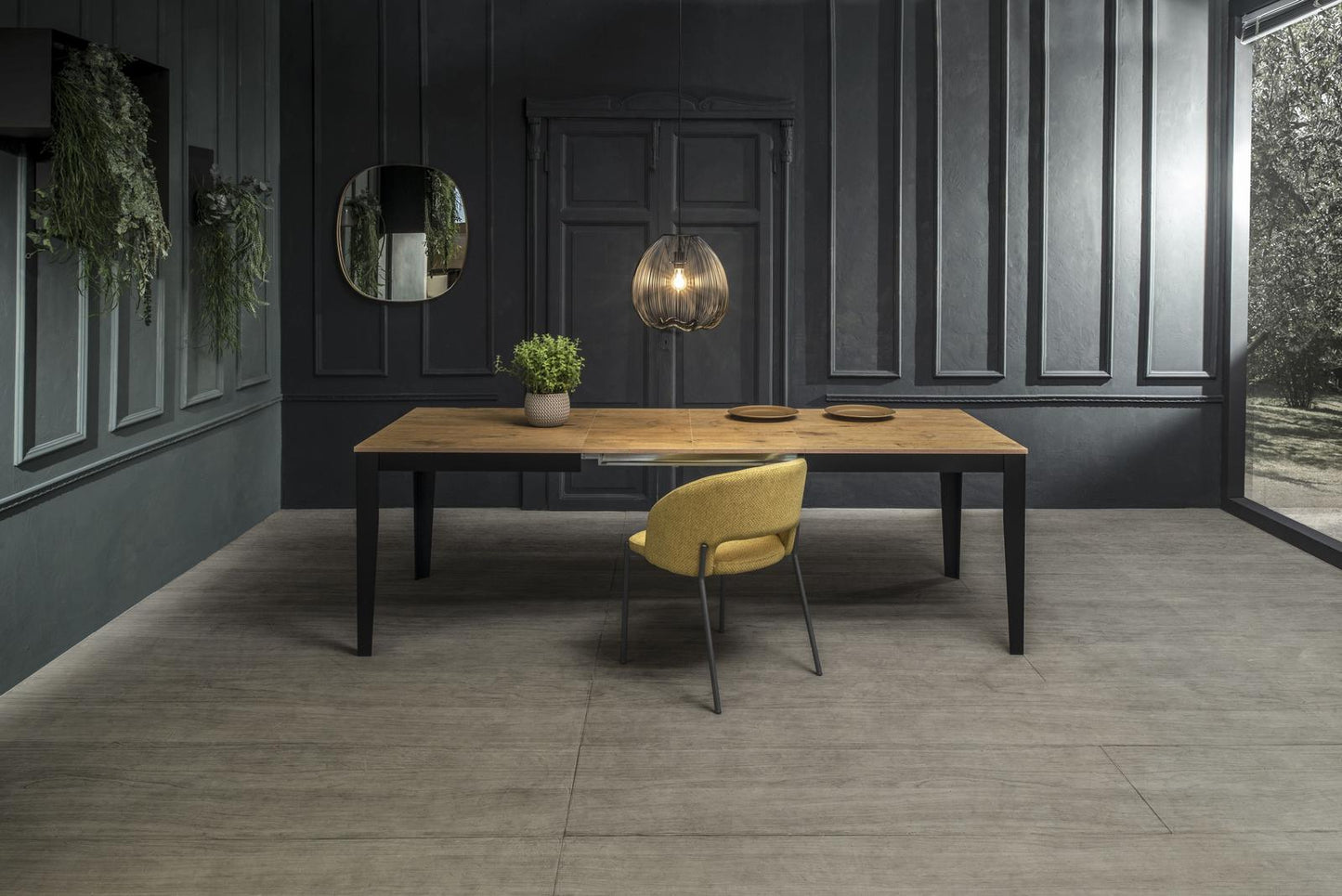 Table extensible chêne noir 80 cm x 130- 290 cm H. 76 cm