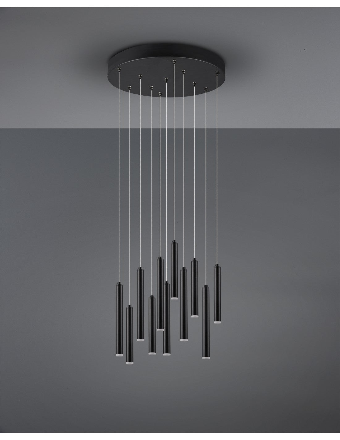 Suspension Tubulaire Moderne 11 Tubes LED Noirs Ø40 cm Trio Lighting