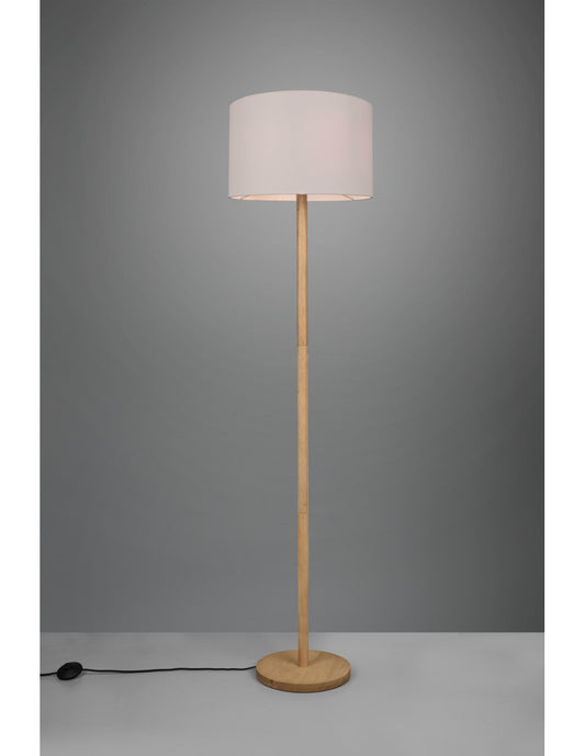 Lampadaire Korba élégant socle en bois abat-jour blanc Trio Lighting