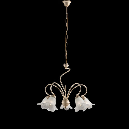 Lustre en fer ivoire doré cinq lumières chambre 57x h46 cm