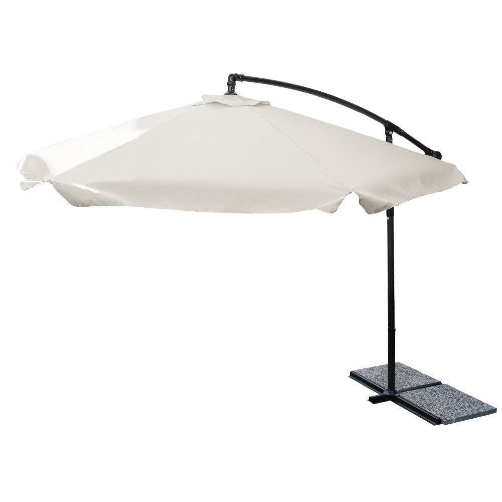 Parasol rond à bras latéraux pour jardin décentré en acier d. 3 m BEIGE avec rabat