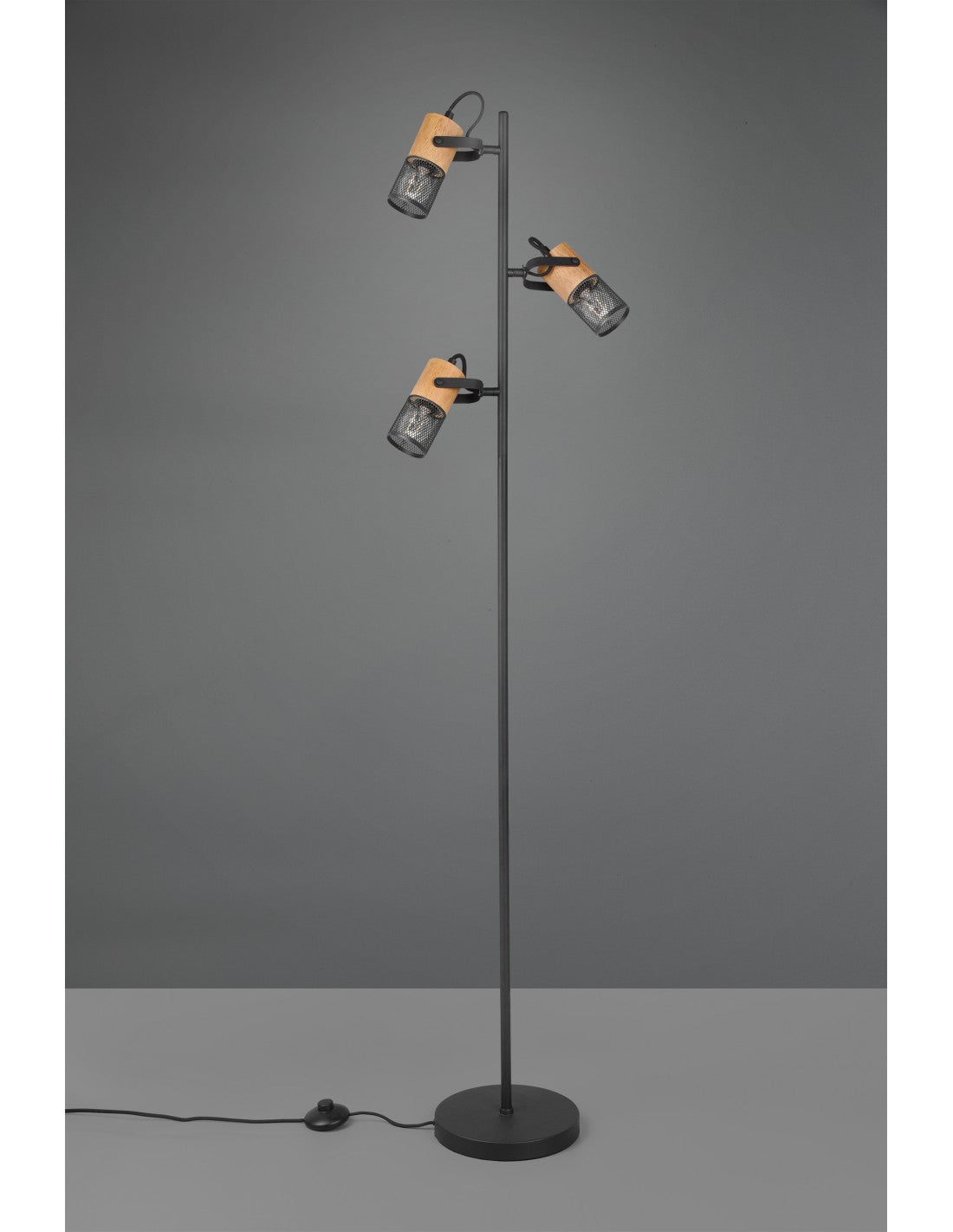 Lampadaire Tosh Noir 3xE14 Cage Bois Et Métal H150 cm Trio Lighting