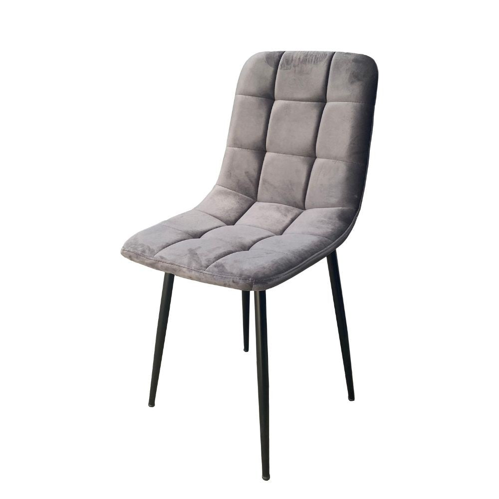Chaise rembourrée Dani velours à carreaux gris anthracite