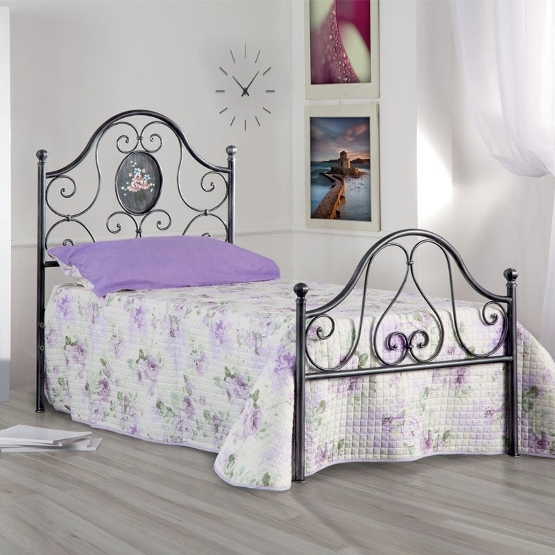 Lit simple en fer avec pied de lit Black Gold LORY 95x208x h130 cm