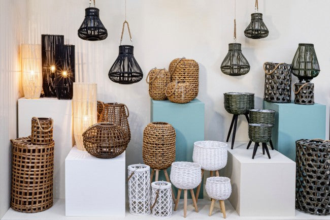 4x Lanterne Trépied Bambou Ver-Noir H61.5