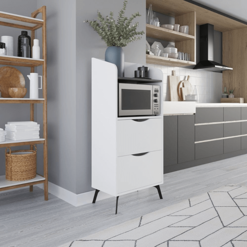 Armoire polyvalente Gorki avec tiroirs blancs et étagère grise rétro