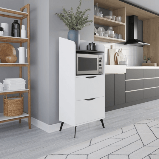 Armoire polyvalente Gorki avec tiroirs blancs et étagère grise rétro