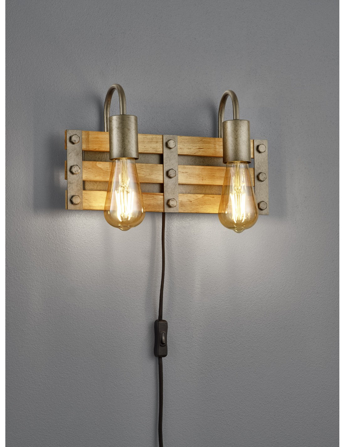 Applique Vintage Rustique Bois Naturel Khan Nickel Antique L35 cm Trio Lighting