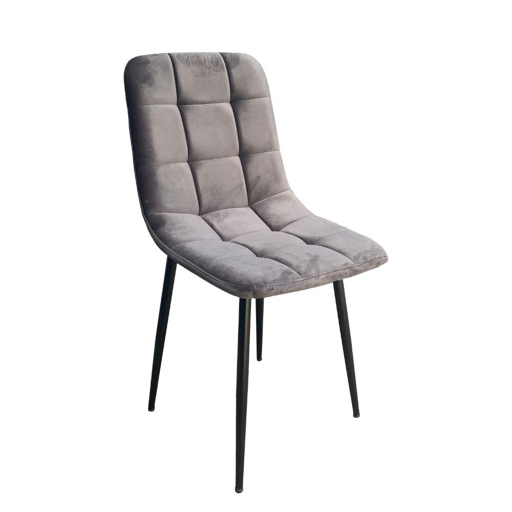 Chaise rembourrée Dani velours à carreaux gris anthracite
