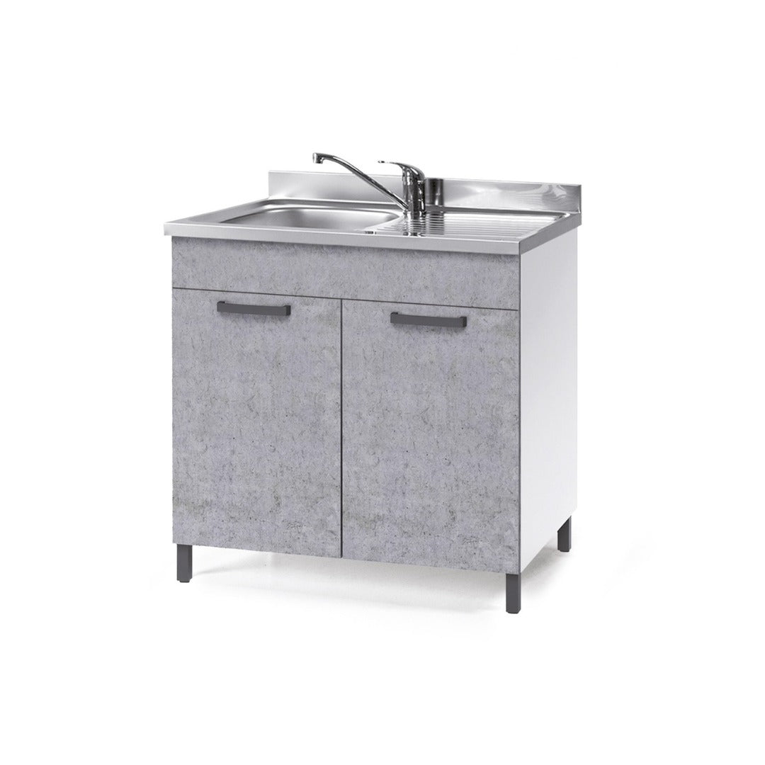 Évier de cuisine gris béton avec 2 portes 80x50xH 85 cm