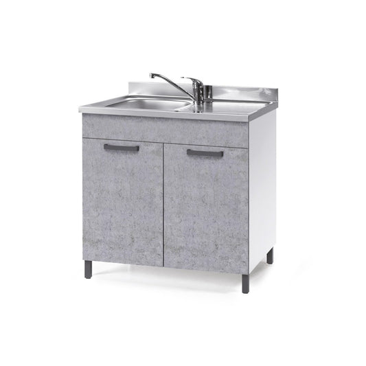 Évier de cuisine gris béton avec 2 portes 80x50xH 85 cm