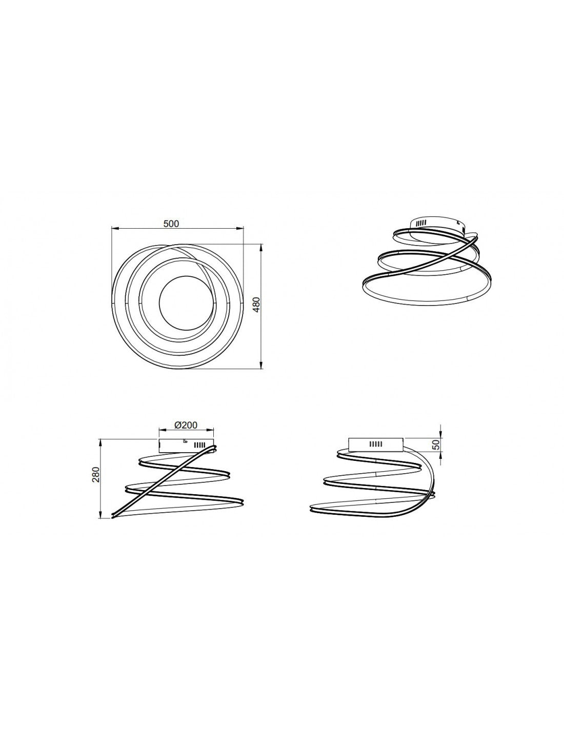 Plafonnier LED Vortice Chromé Gradateur 4000k Bologna Trio Lighting