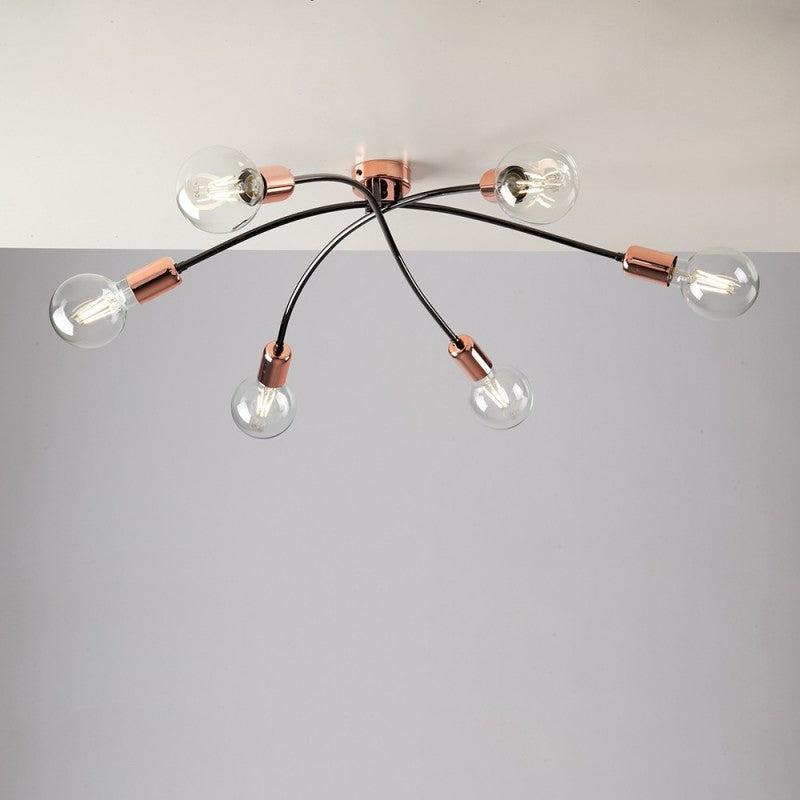 Plafonnier moderne en fer en Cuivre urbain Noir à six lumières 71x h19 cm