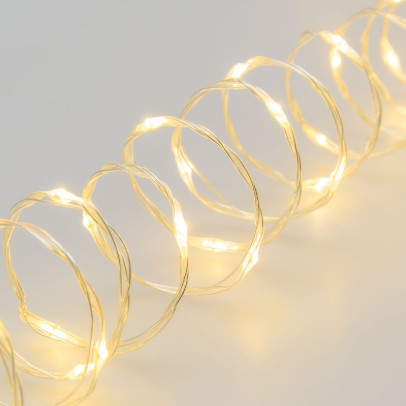 Chaîne 500 MicroLED Coil 25m câble argent transparent blanc chaud