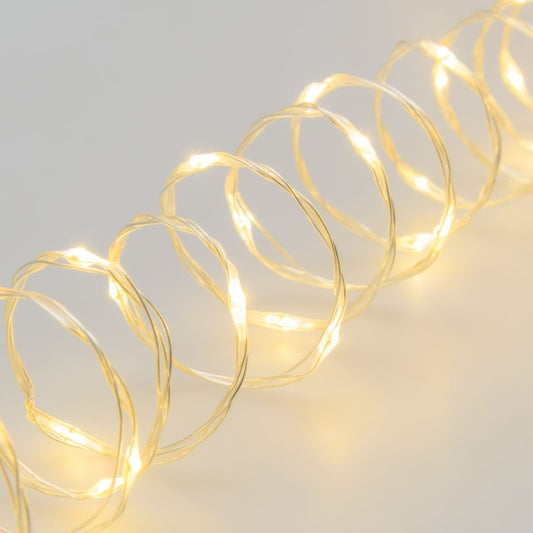 Chaîne 500 MicroLED Coil 25m câble argent transparent blanc chaud