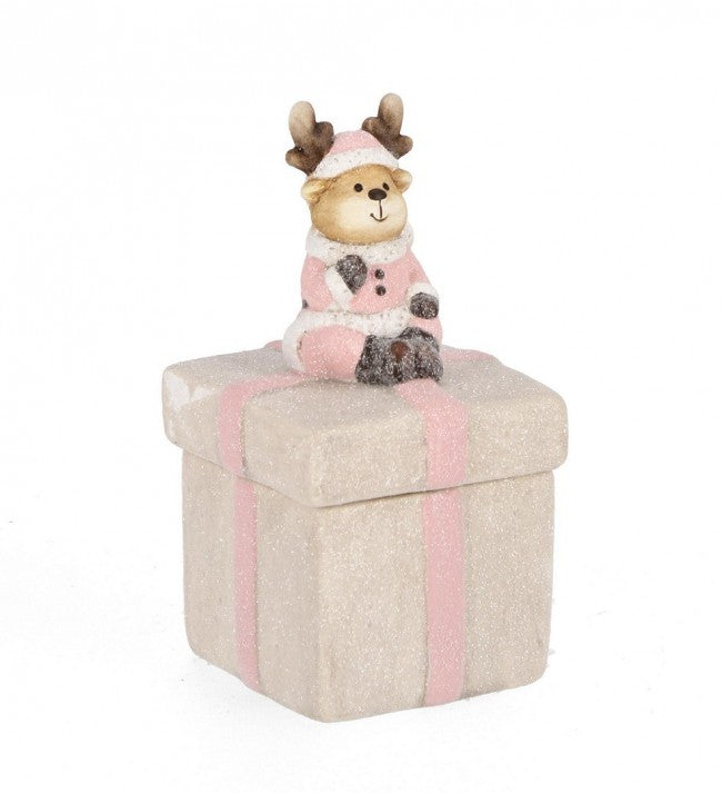 4x Décoration Blanche en Boîte Rose H14.5