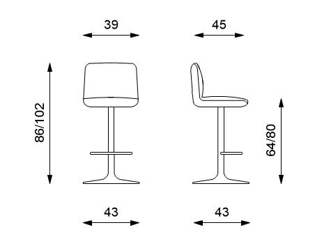 2x Tabouret en microfibre beige avec structure en métal 39x45x86/102h cm