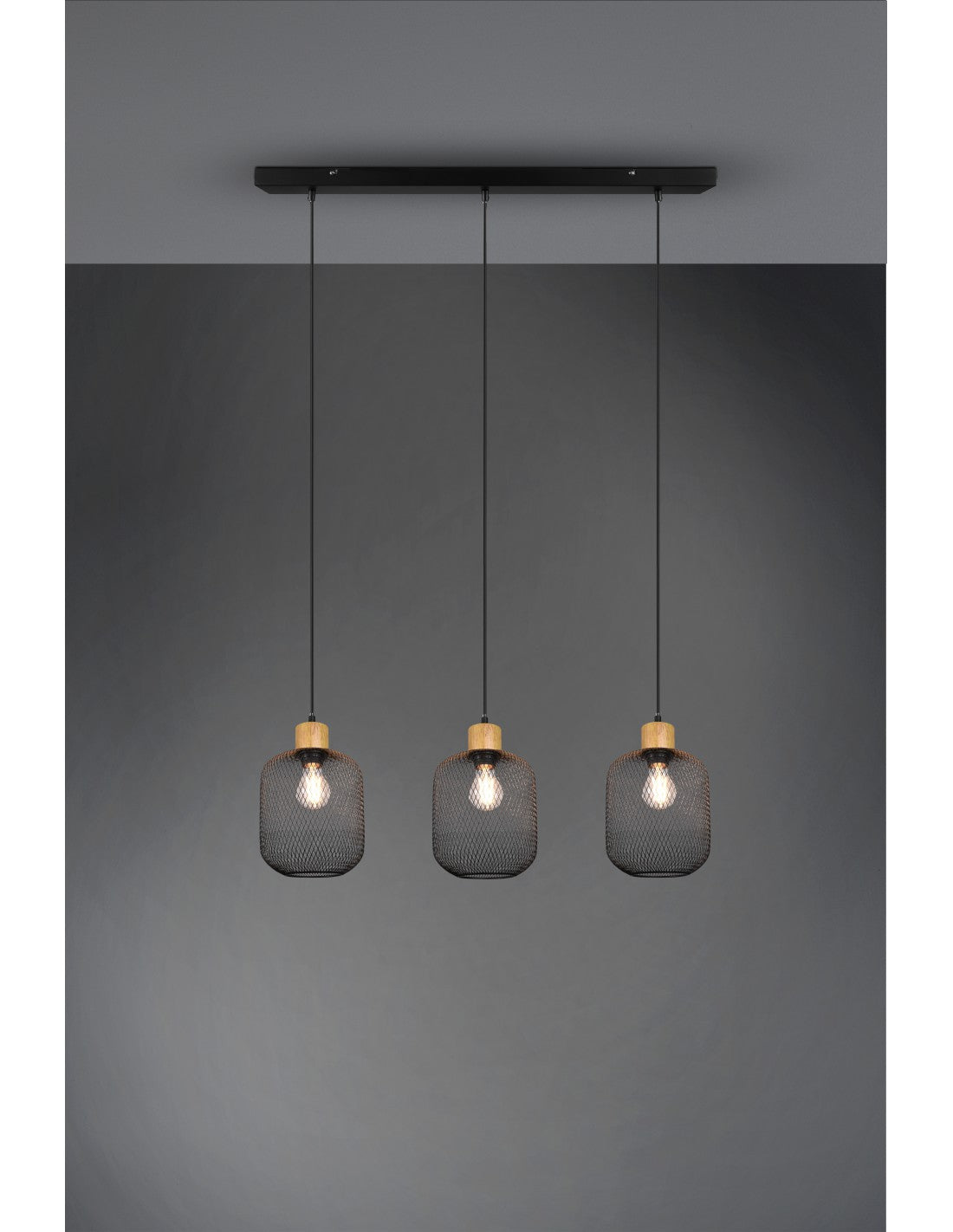 Lampe à suspension Calimero 3xE27 en maille métallique noire L80 cm Trio Lighting